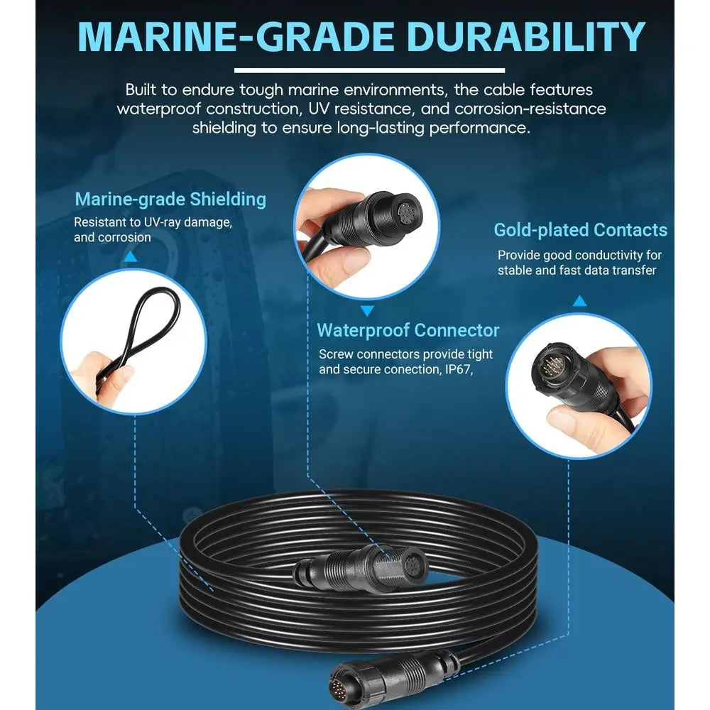720106-1 EC M3 14W10 Transducer Extension Cable (10ft) for Humminbird APEX, SOLIX, Onix Fish Finders Sonar Cable, Compatible wit