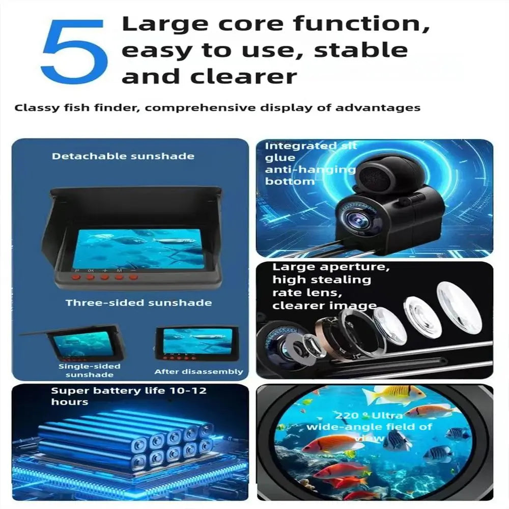 Fish Finder,Underwater Fishing Camera Equipped with Infrared Night Vision Function, IP67 Waterproof, and ice Fishing Camera a Po