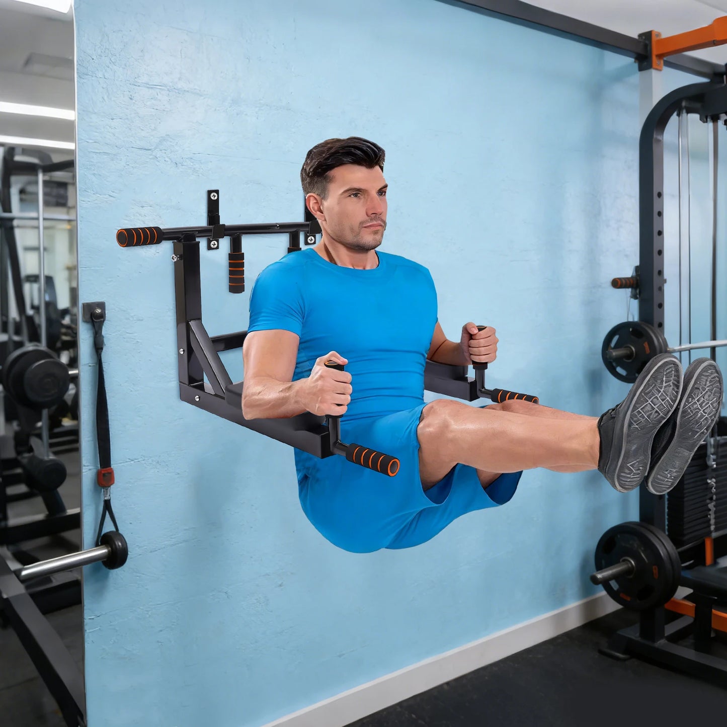 Wall Mounted Pull Up Bar Chin Up bar Multifunctional Dip Station for Indoor Home Gym Workout Training Equipment