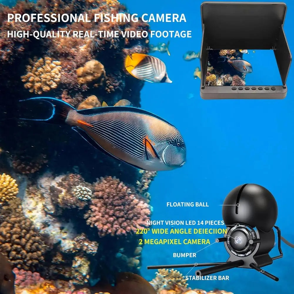 Underwater Fishing Camera| 10000mAh 18Hrs Night Vision Fish Finder, 5" 2000LUX Anti-Glare Screen, Mil-Grade Crash-Proof Camera,