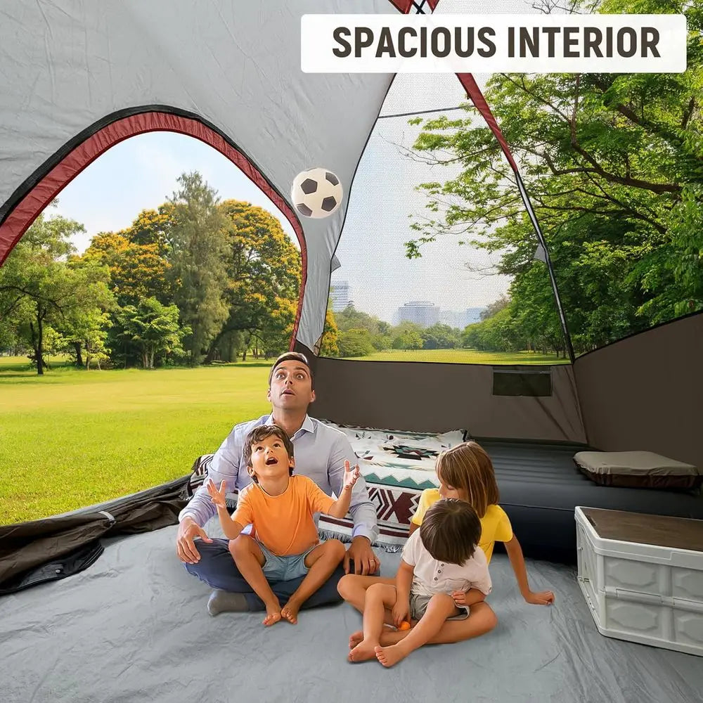 6-Person Waterproof & Windproof Double Layer Family Camping Tent with Easy Setup, Large Mesh Windows, and Wider Door