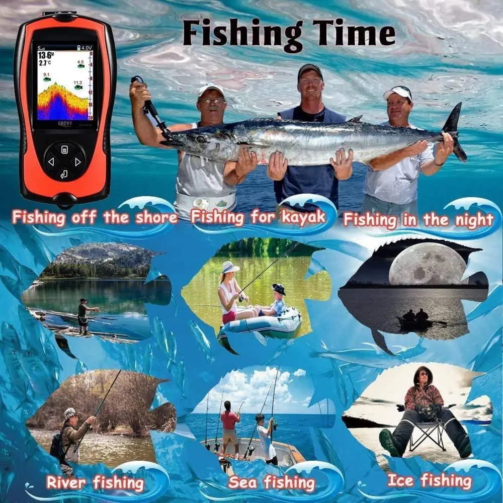Portable Fish Finder Transducer Sonar Sensor 147 Feet Water Depth Finder LCD Screen Echo Sounder Fishfinder with Fish Attractive