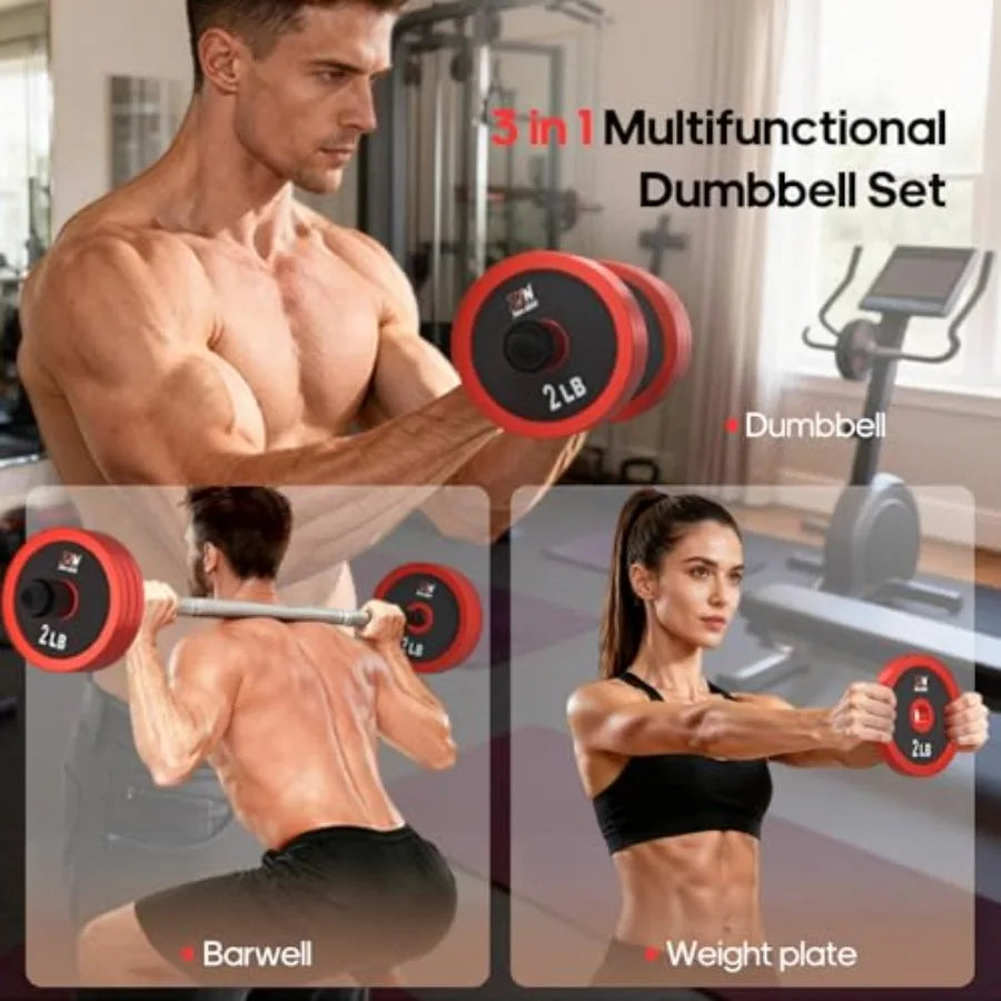 Adjustable Dumbbell Set 20-90lbs with Carbon Steel Rack and Connector Barbell Free Weights for Home Gym Workout Equipment in Bl