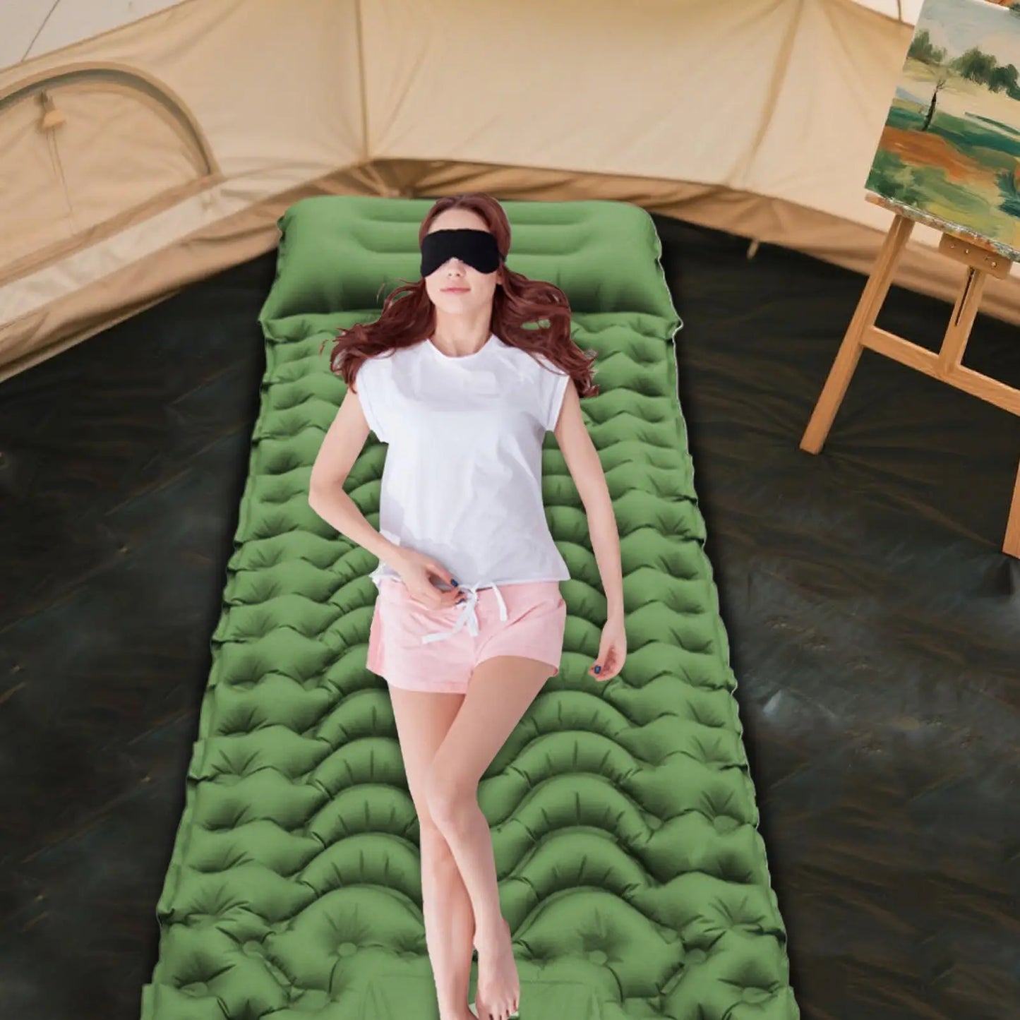 Portable Camping Sleeping Pad With Pillow And Foot Pump