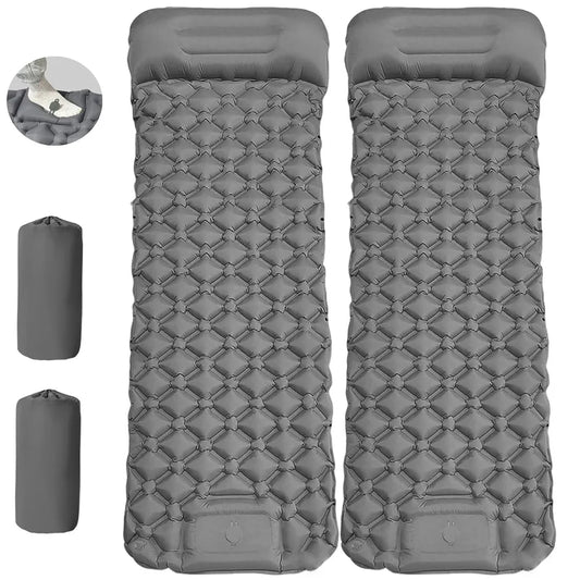 Outdoor Camping Inflatable Mattress Sleeping Pad With Pillows Ultralight Air Mat Built In Inflator Pump Hiking