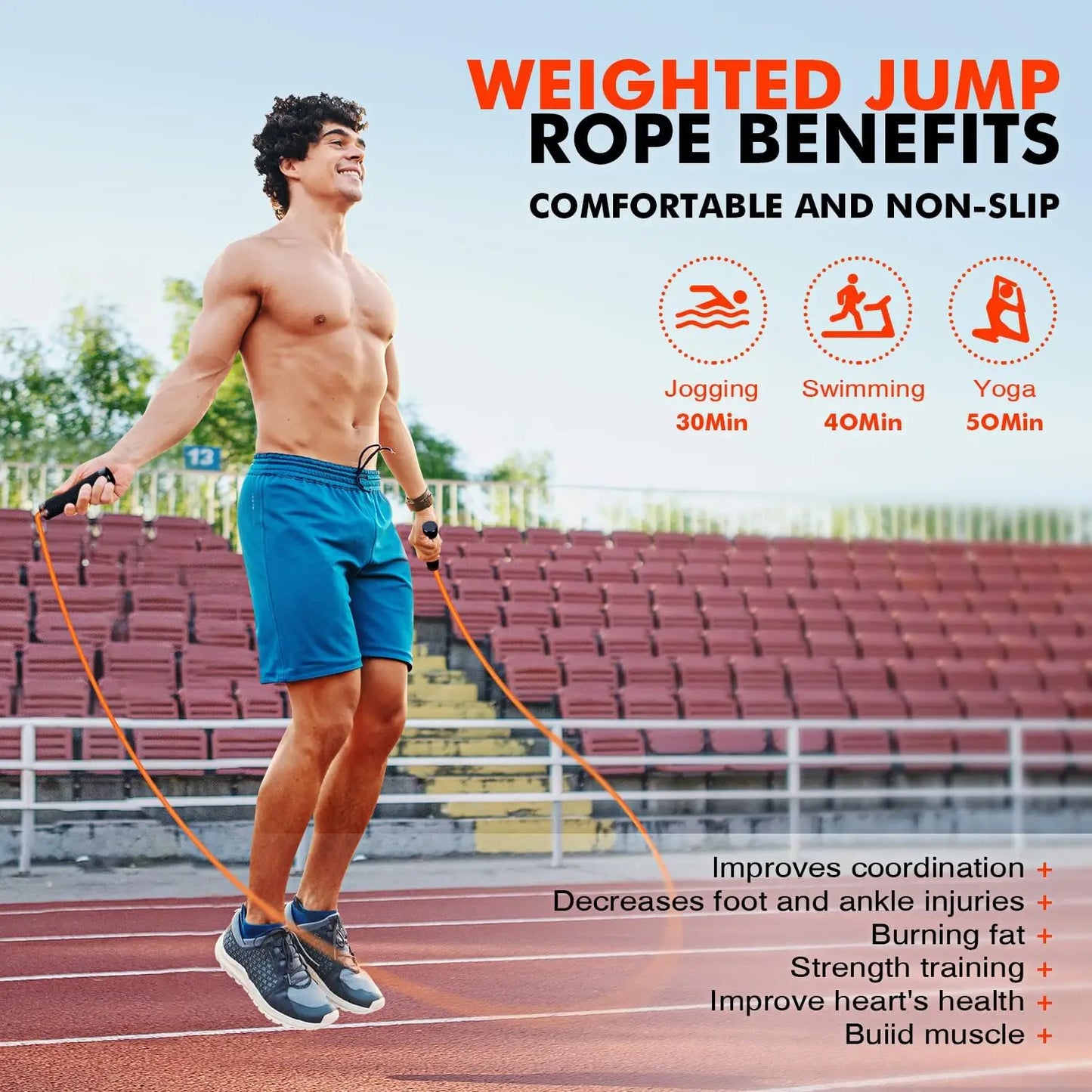Adjustable Weighted Jump Rope 1lb for Men Women, Home Gym Fitness Training, Boxing Cardio Full Body Workout Equipment