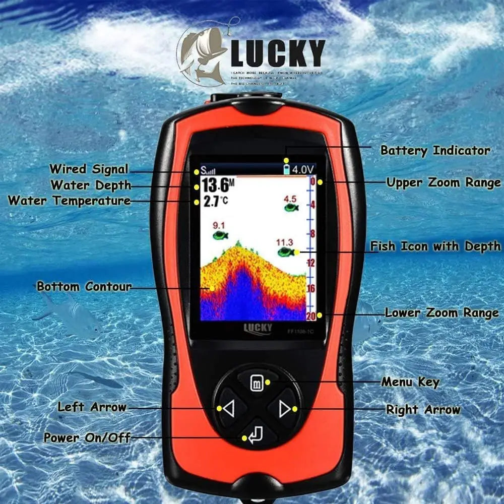 Portable Fish Finder Transducer Sonar Sensor 147 Feet Water Depth Finder LCD Screen Echo Sounder Fishfinder with Fish Attractive
