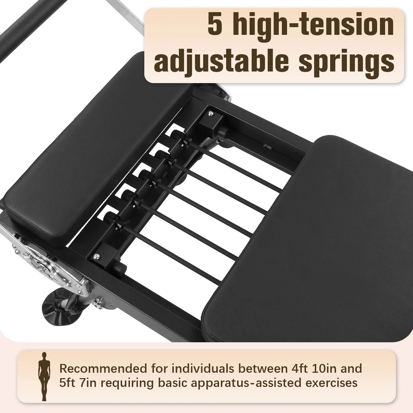 78 In Smooth Glide Carriage Reformer with Springs Resistance Portable Pilates Machine 300 LBS Capacity for Home And Studio Use