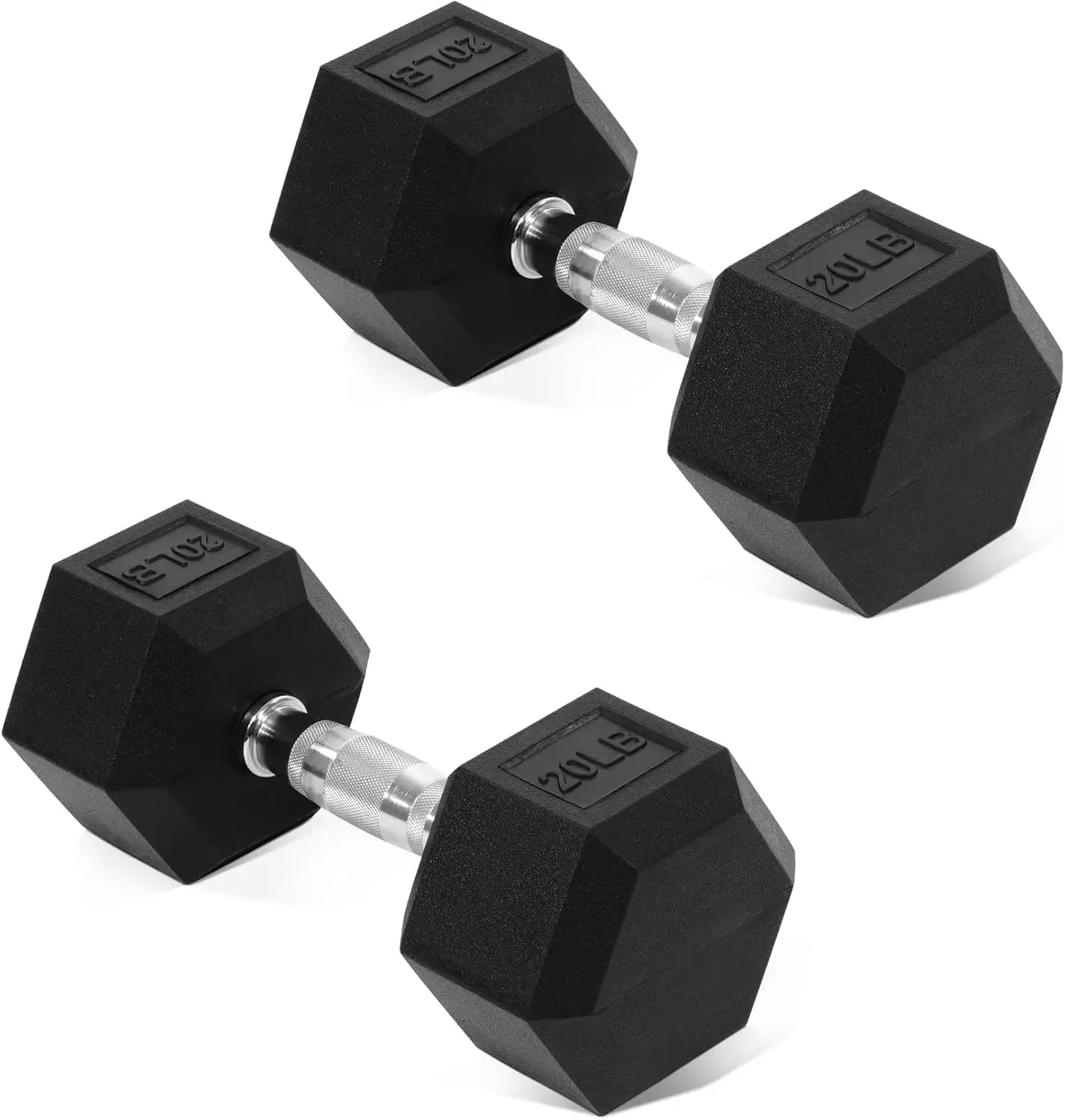 Hex Rubber Coated Dumbbells for Home Gym Exercises, 5-50 LB Pair Options