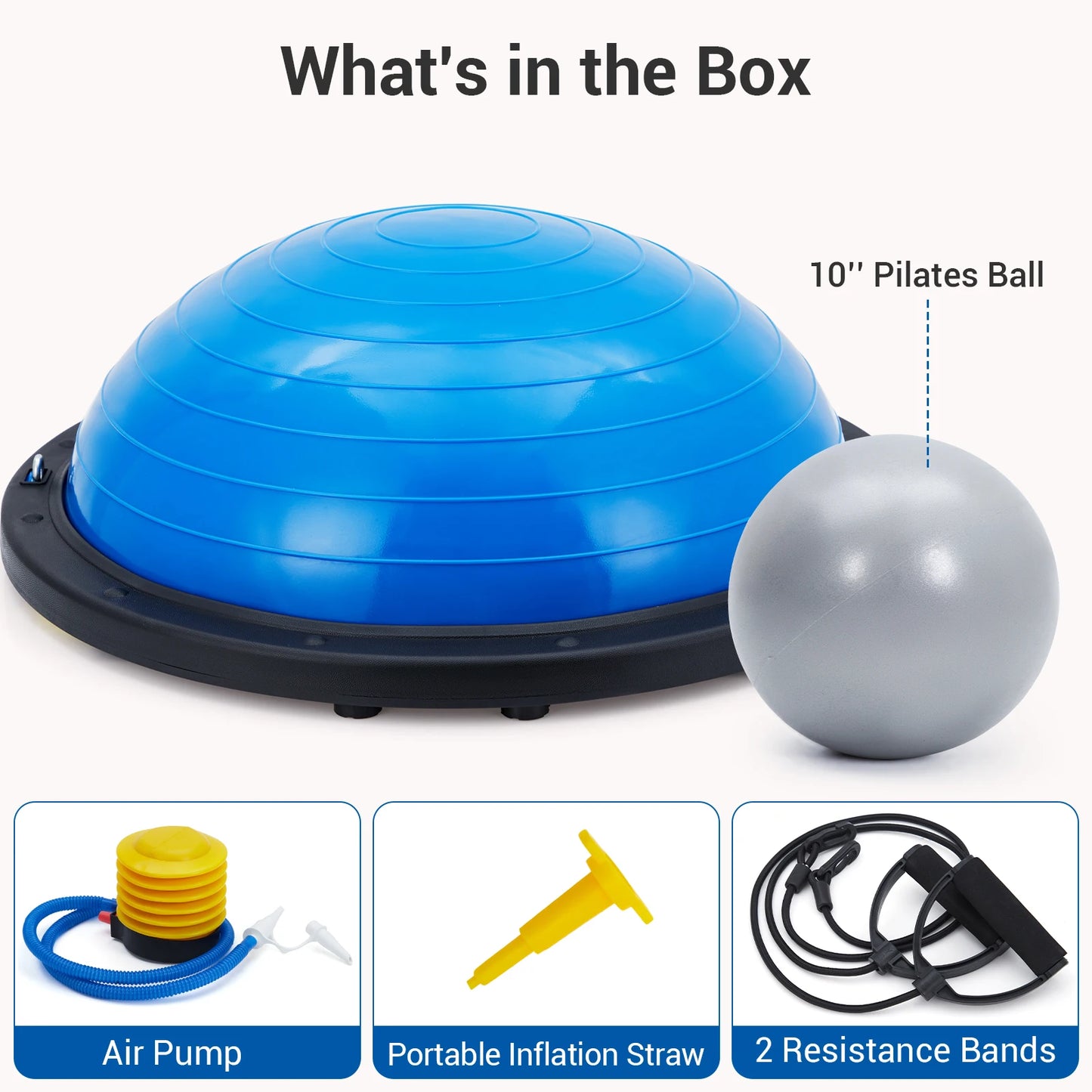 23" Half Balance Ball Trainer Set Non-Slip Core Strength Training Equipment with Resistance Bands & Air Pump for Yoga & Pilates
