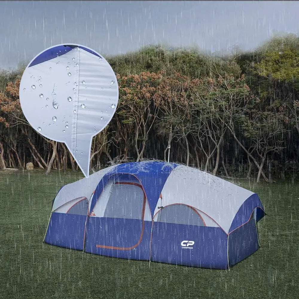 8-Person Family Camping Tent, Waterproof Double Layer with 5 Mesh Windows and Room Divider, Portable Carry Bag Included