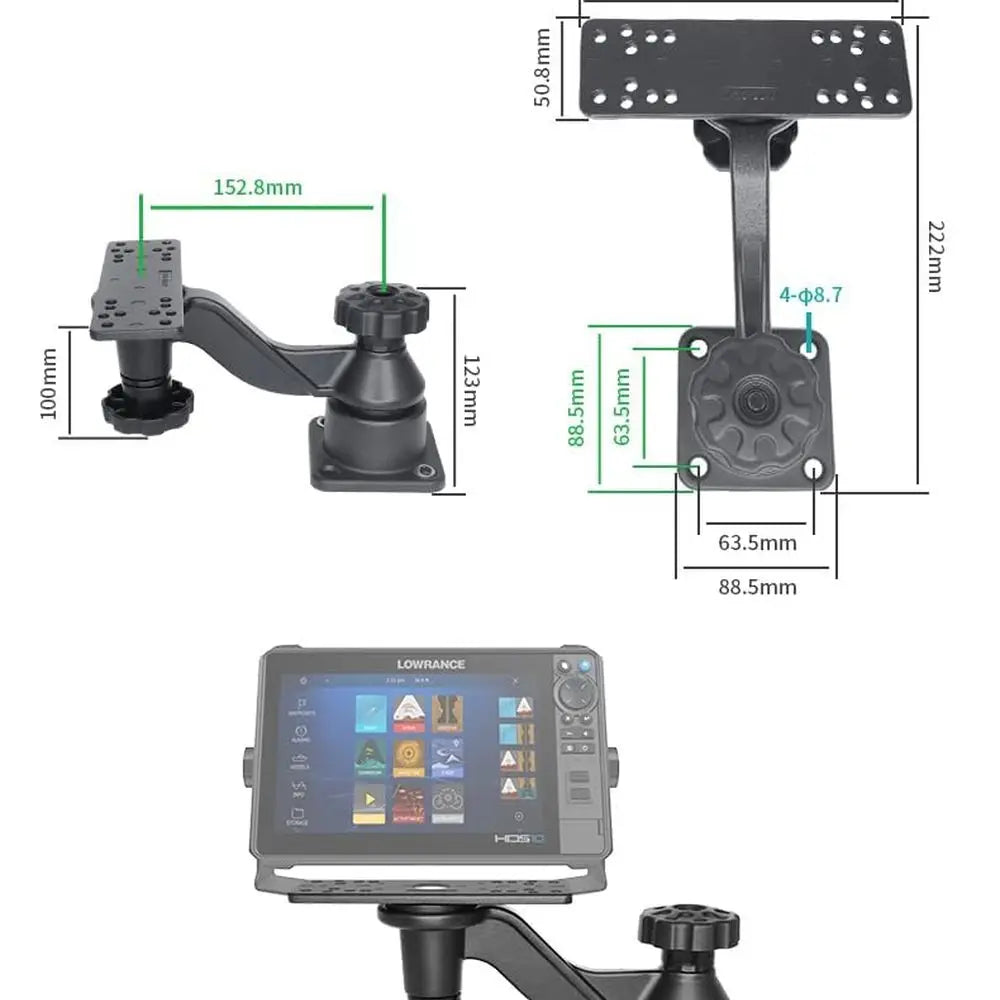 Kayak Fish Finder Mount, 8.74" Long Arm Aluminum Fish Finder Swing Mount Boat Marine Electronics Mounts Compatible with Garmin L