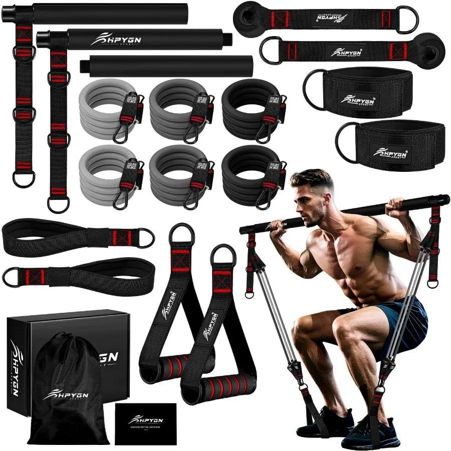 Pilates Bar Kit with Resistance Bands, Heavy Duty Multifunctional Pilates Workout Equipment for Strength Training, HIPS, Back, A
