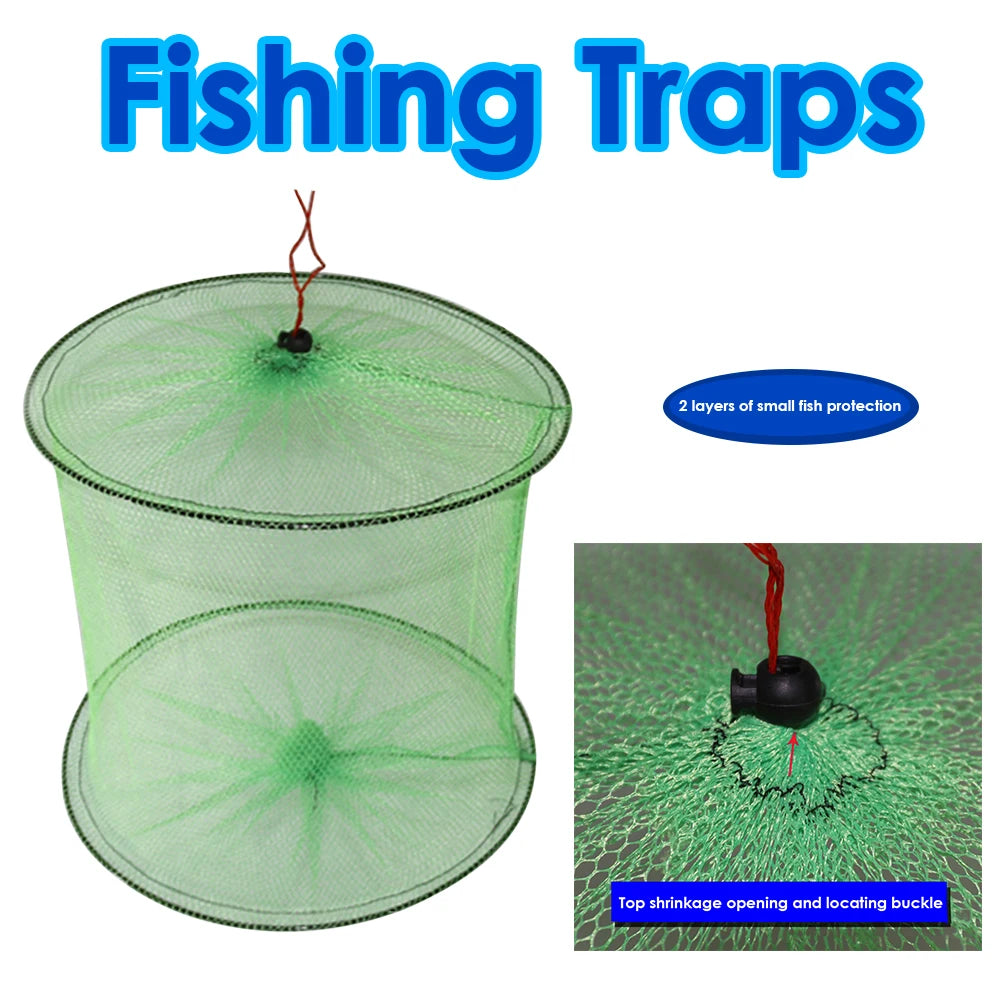 Foldable Nylon Fish Crawdad Crab Trap Net Basket Outdoor Fish Guard Nets Mesh