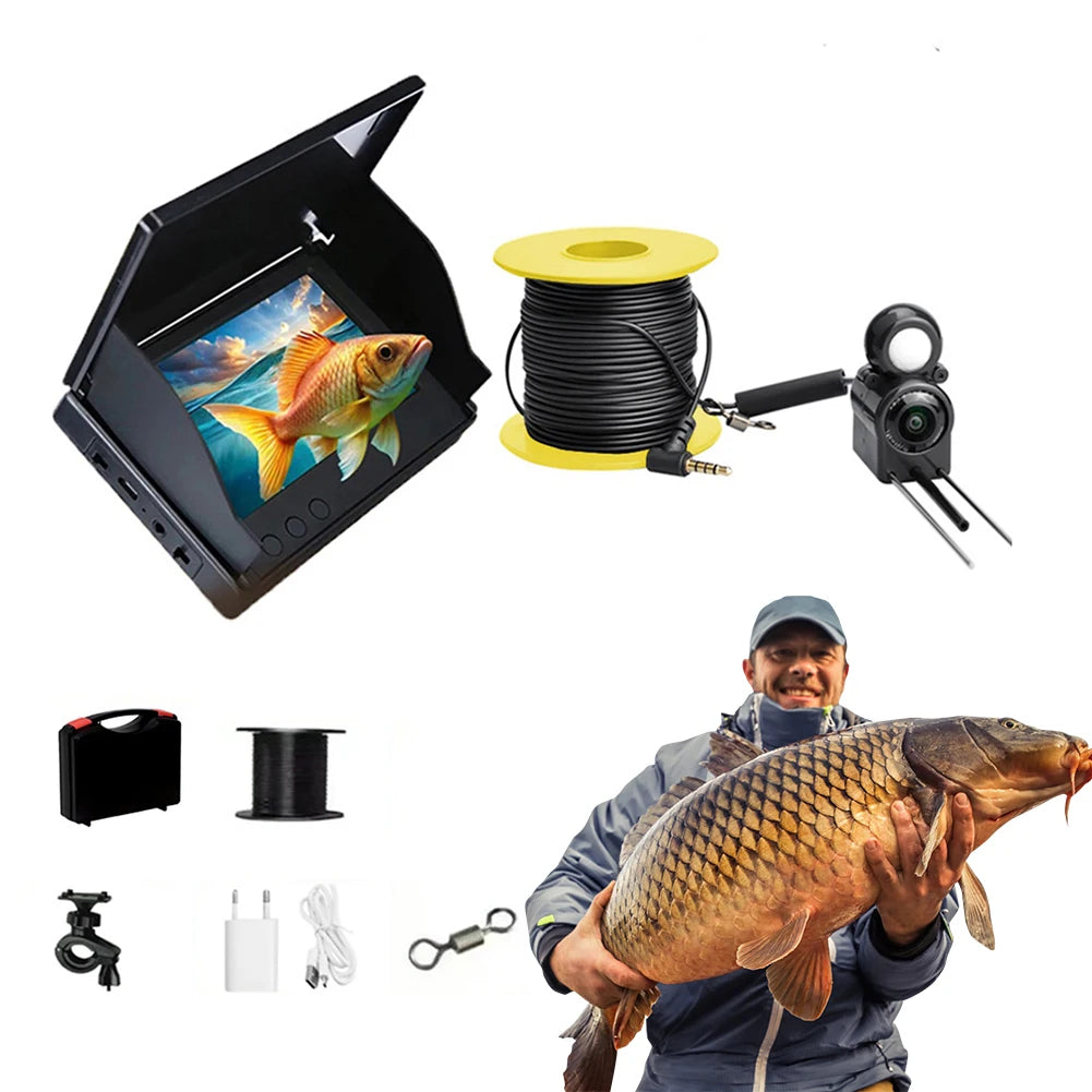 Underwater Fishing Camera 4.3 Inch IPS Monitor Video Fish Cam 220° Night Vision Waterproof 15/20/30m Cable for Ice Lake Fishing