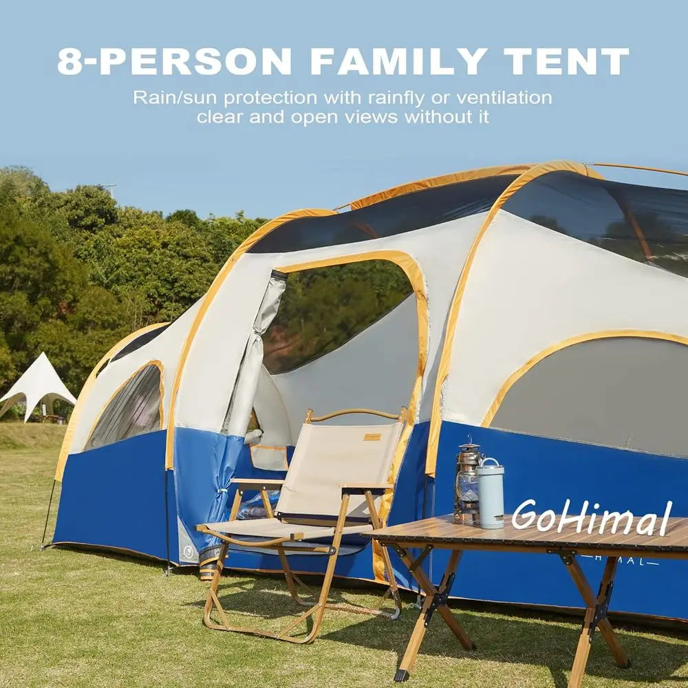 8-Person Waterproof and Windproof Family Tent with Rainfly, Divided Curtains for Privacy, Portable with Carry Bag