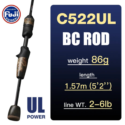 Seasir Stream Spining Baitcasting Fihsing Rods Ultralight Carbon Solid Wood Handle  Fuji A+O 40T Carbon Cloth  Lure Weight 1-10g