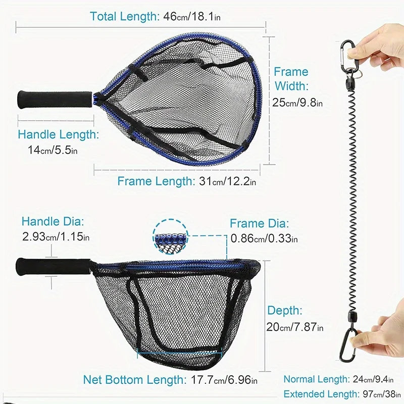 Ackibbik 1pc Fly Fishing Net Trout Net Kayak Fishing Net Freshwater Trout Fishing Landing Net Rubber Mesh for Catch and Release