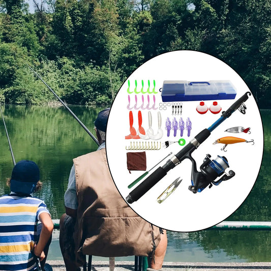 Compact Travel Telescopic Fishing Rod Combo with Tackle Box for Boys Girls Outdoor Freshwater Fishing