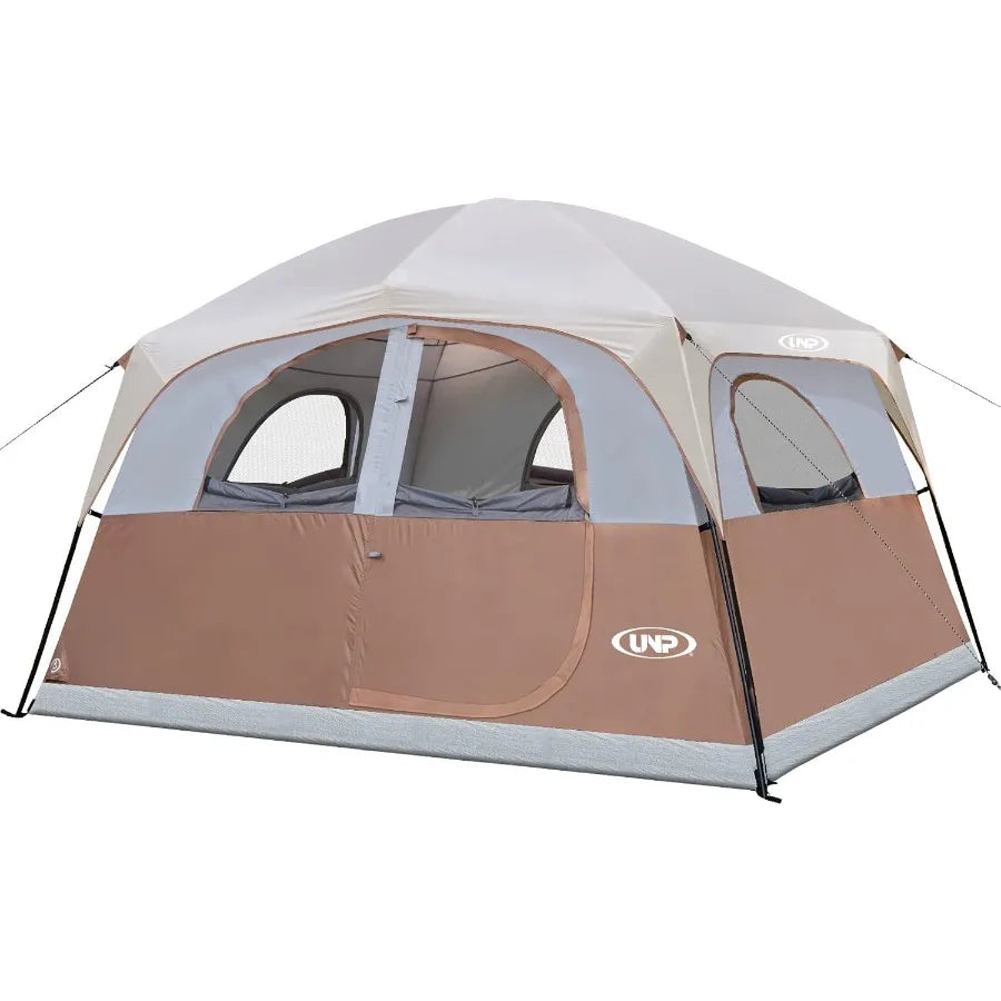 6 Person Waterproof Windproof Easy Setup Double Layer Family Camping Tent with 1 Mesh Door and 5 Large Mesh Windows Ideal for O