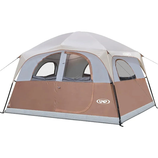 6 Person Waterproof Windproof Easy Setup Double Layer Family Camping Tent with 1 Mesh Door and 5 Large Mesh Windows Ideal for O