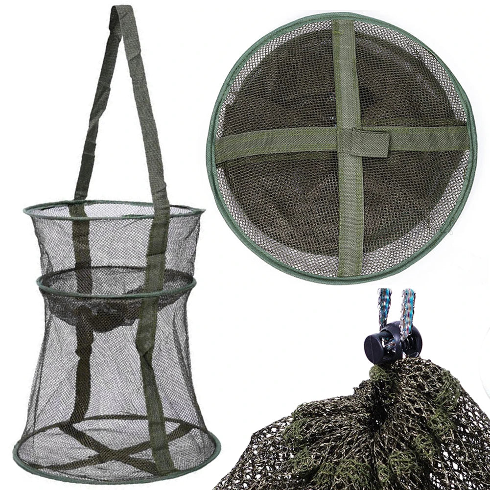 Mesh Fishing Cage Portable Fishing Net Round Folding Fish Net Foldable Landing Net Fishing Accessories