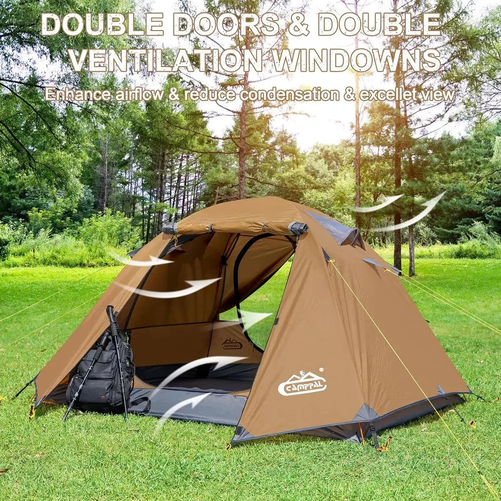 Lightweight 3-Season Double Door Backpacking Tent for 2 with Vestibules and UPF 50+ Protection