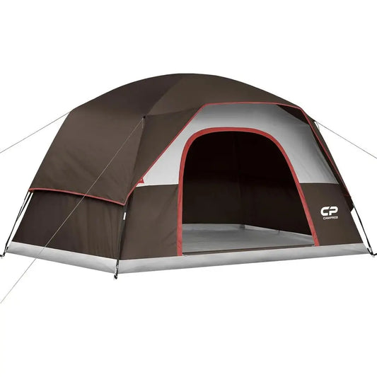 6-Person Waterproof & Windproof Double Layer Family Camping Tent with Easy Setup, Large Mesh Windows, and Wider Door