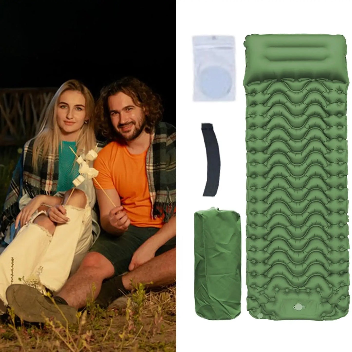 Portable Camping Sleeping Pad With Pillow And Foot Pump