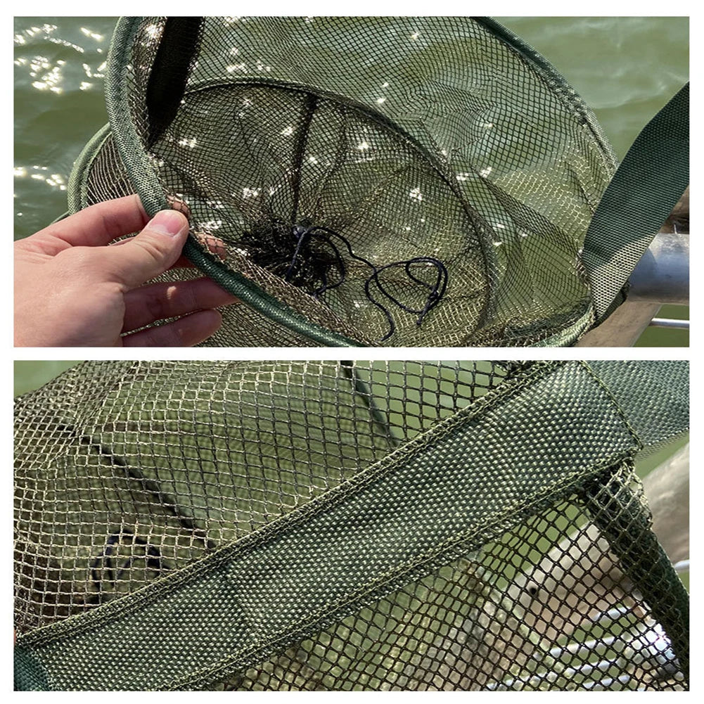 Mesh Fishing Cage Portable Fishing Net Round Folding Fish Net Foldable Landing Net Fishing Accessories