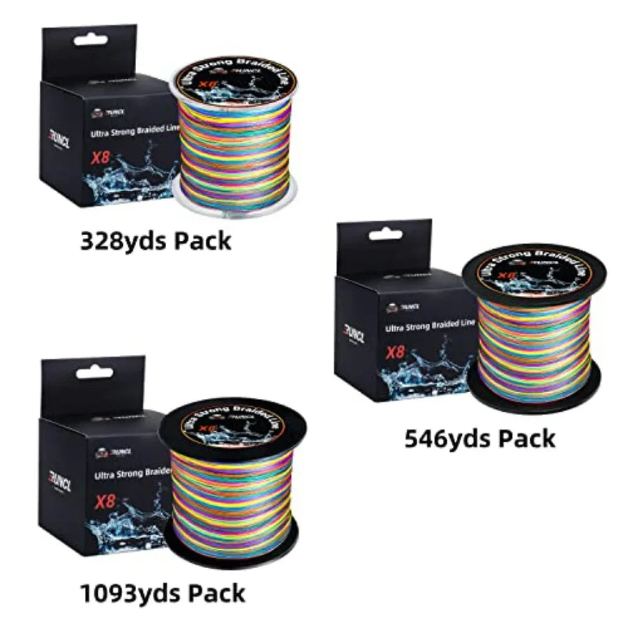 RUNCL 8 Strands Braided Fishing Line - High Visibility Colored Braid Line Super Strong Abrasion Resistant No Stretch 328yds 546