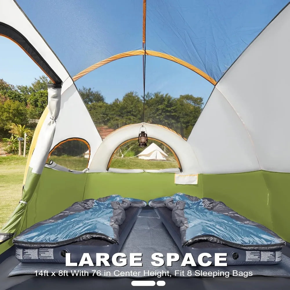 Waterproof 8-Person Family Camping Tent with Rainfly, Privacy Curtains, and Carry Bag for Outdoor Adventures