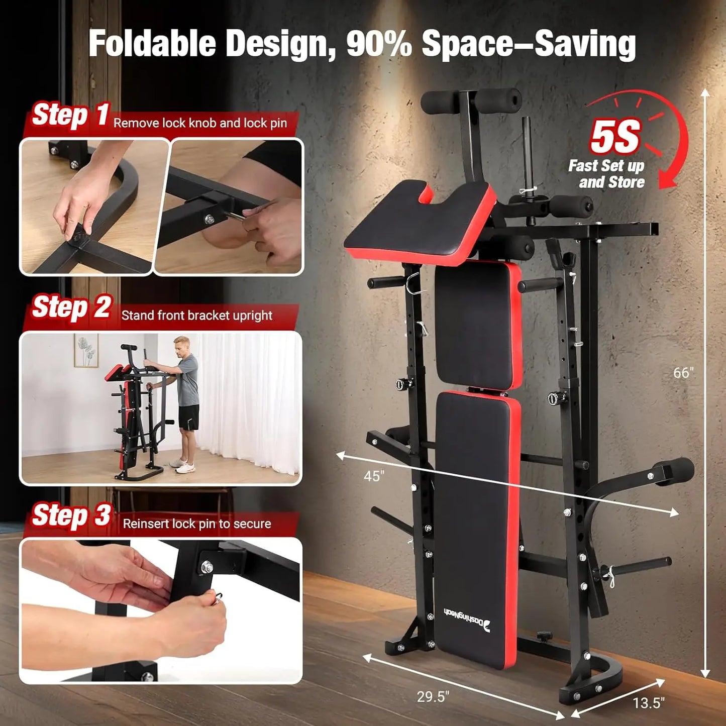 6-in-1 Foldable Weight Bench Set, 1695LBS Adjustable Workout Bench/Barbell Rack/Curl Pad, Bench Press, Leg, Customized