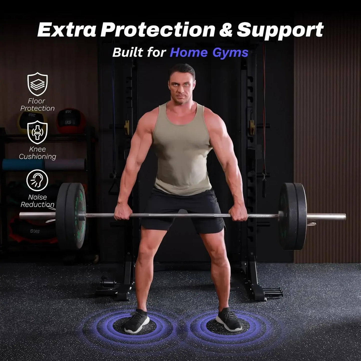 24 Sq Ft Interlocking Gym Floor Mats, 6 Tiles with Rubber Top & EVA Foam for Home Workouts
