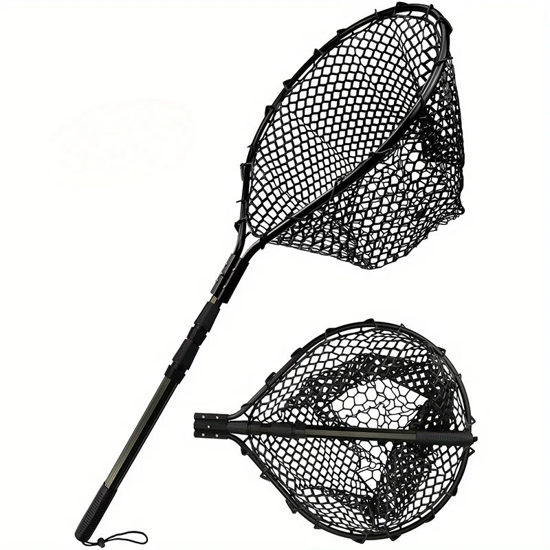 Ackibbik 1pc Fishing Net Rubber Landing Net Large for Saltwater Duty Big Kayak Folding Retractable Fishing Net Long Handle