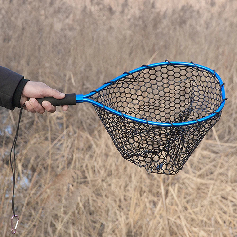 Aluminum Alloy Fishing Net  Fly Fishing Net Soft Rubber Mesh Catch and Release Net with Carabiner Fishing Gifts for Men