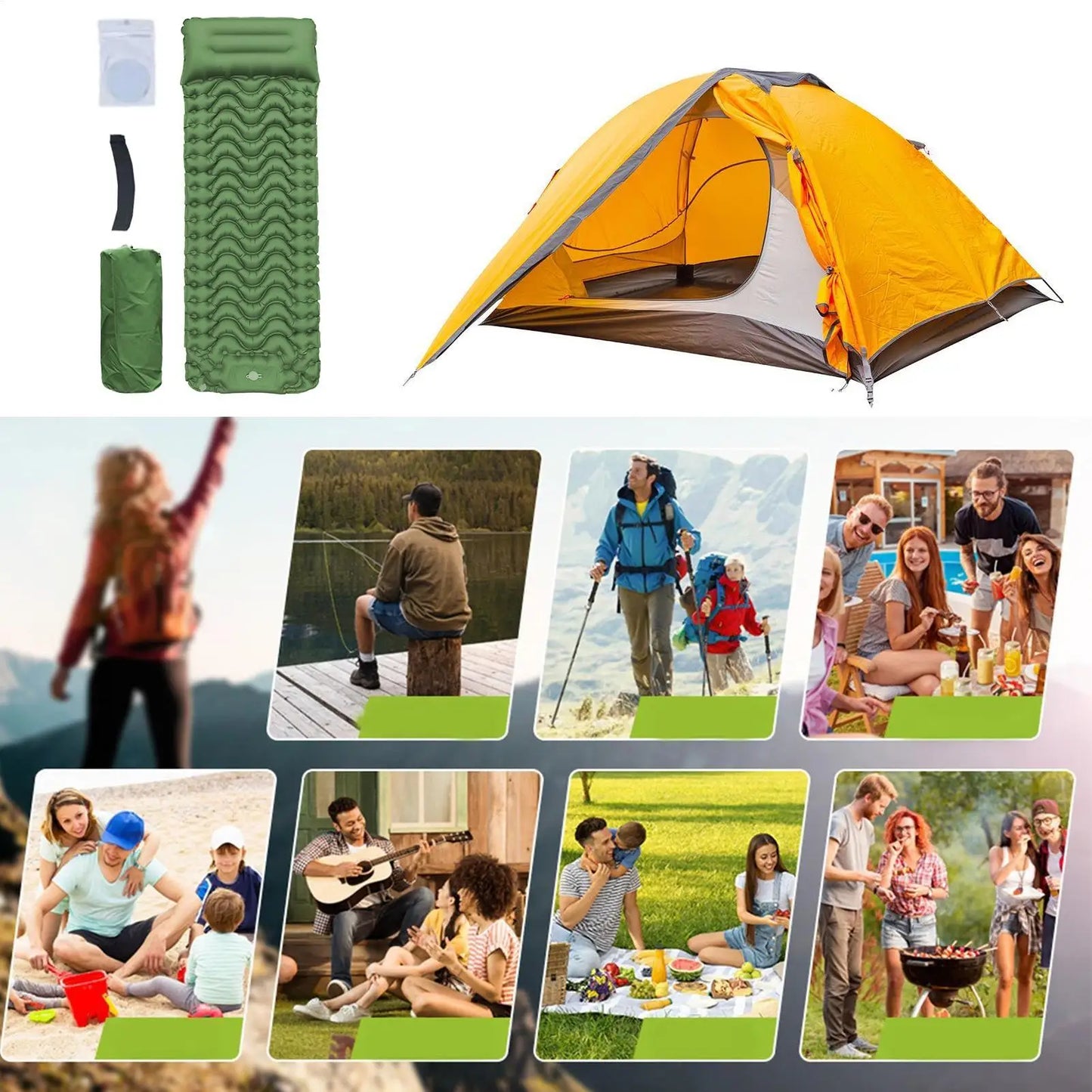 Portable Camping Sleeping Pad With Pillow And Foot Pump