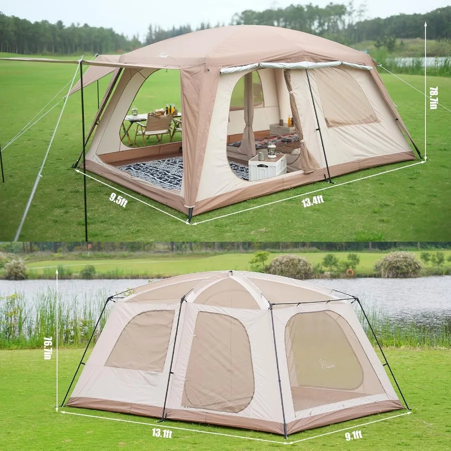 810 Person Camping Tent with 3 Door 2 Room Large Family Cabin Tents Double Layer Waterproof Portable Glamping Tent Big Tents fo