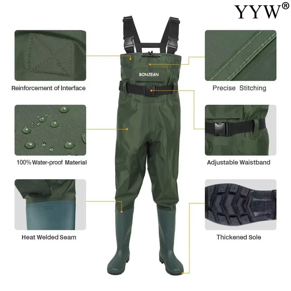 Adult Men Women Waterproof Waders Pants Hooded Long Sleeve Overalls Wader Trousers With Boots Gloves Fishing Hunting Gear Suit