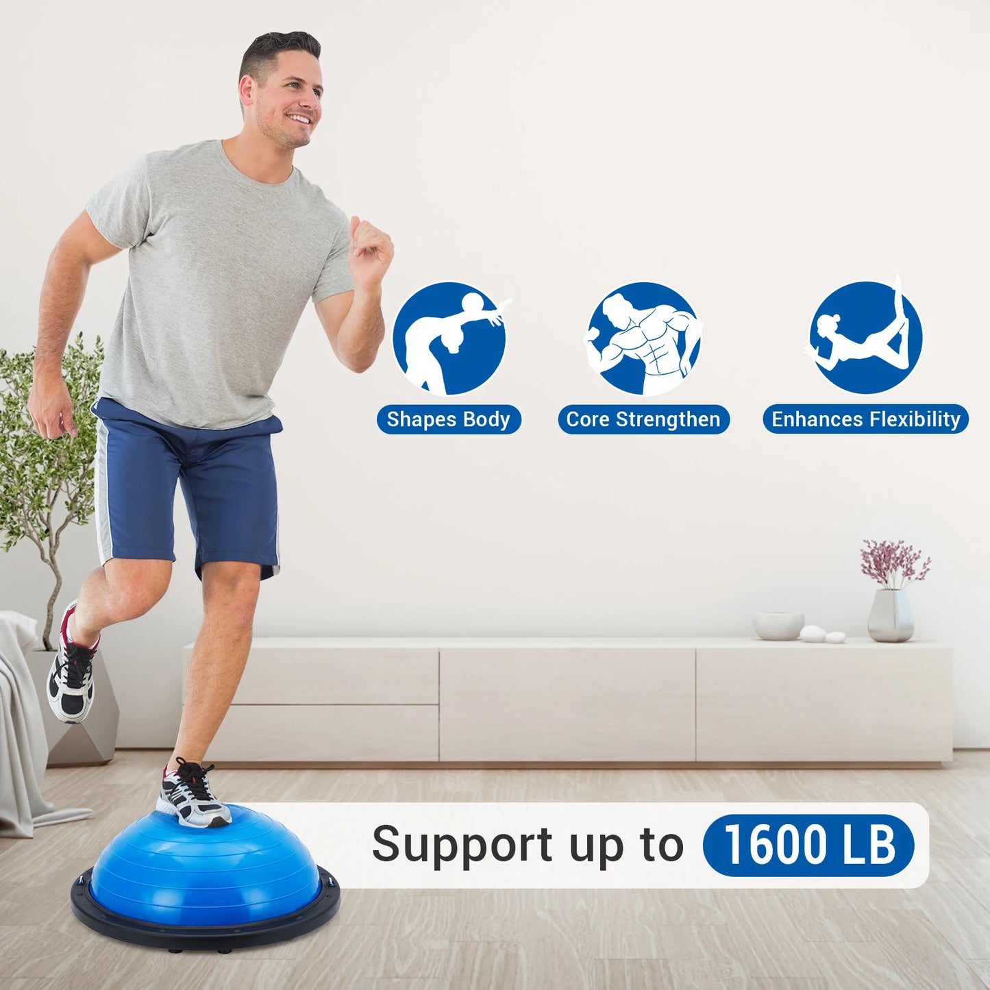 23" Half Balance Ball Trainer Set Non-Slip Core Strength Training Equipment with Resistance Bands & Air Pump for Yoga & Pilates