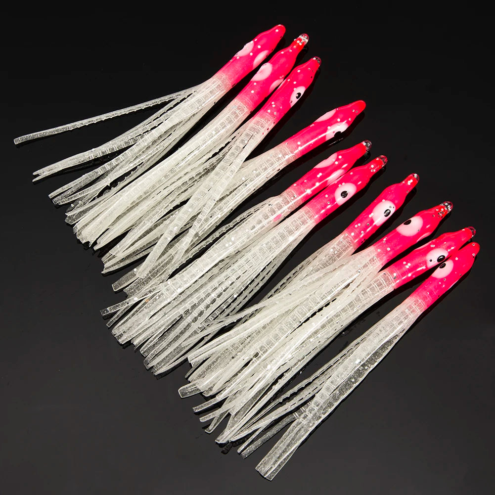 10Pcs Luminous Octopus Skirts Plastic Octopus Trolling Tuna Baits Set Saltwater Fishing Bait for Bass Salmon Trout Tuna Marlin