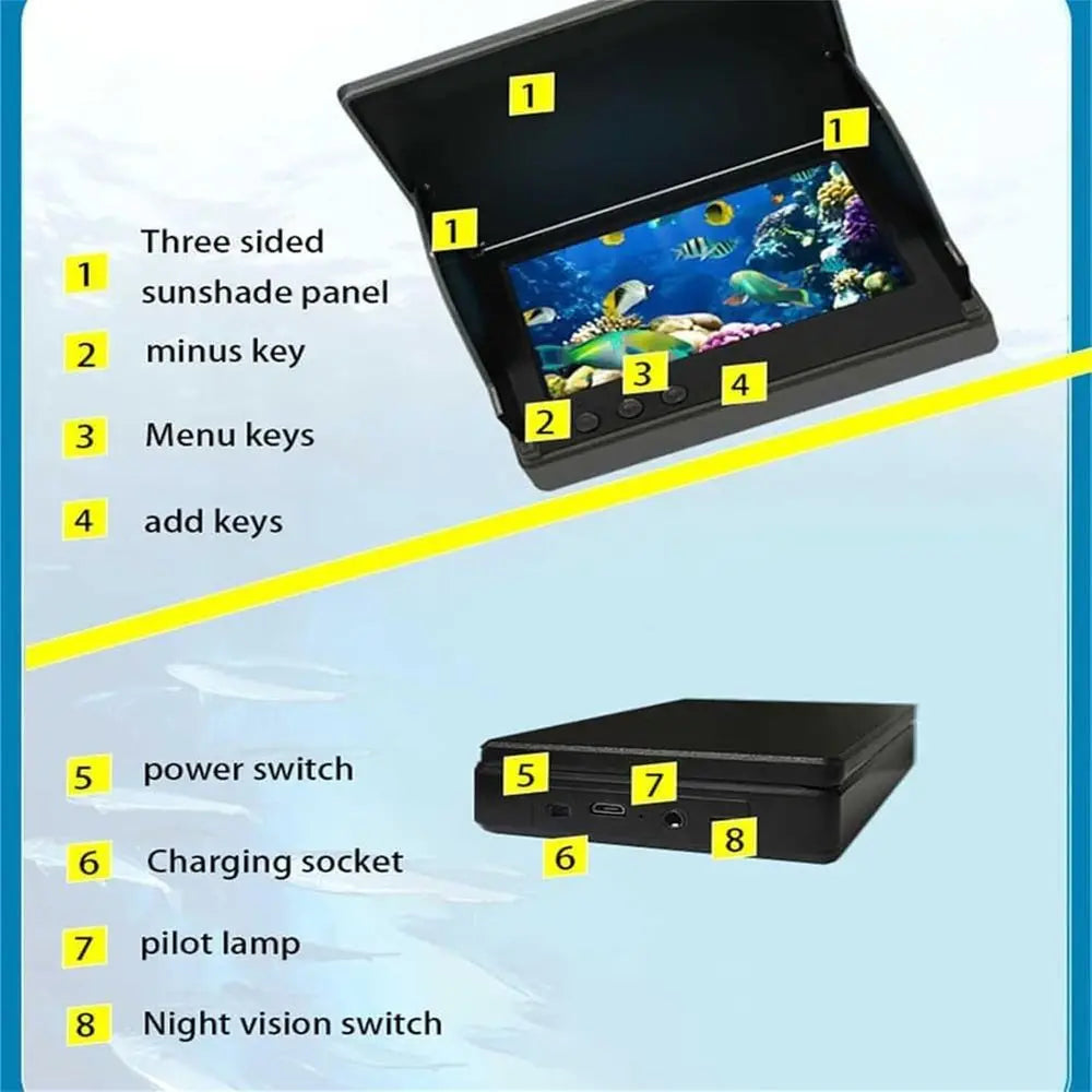 Underwater Fishing Camera, Ice Fishing Camera with Night Vision Light, Fish Finder with 4.3inch IPS Display, 220° Wide Angle, fo