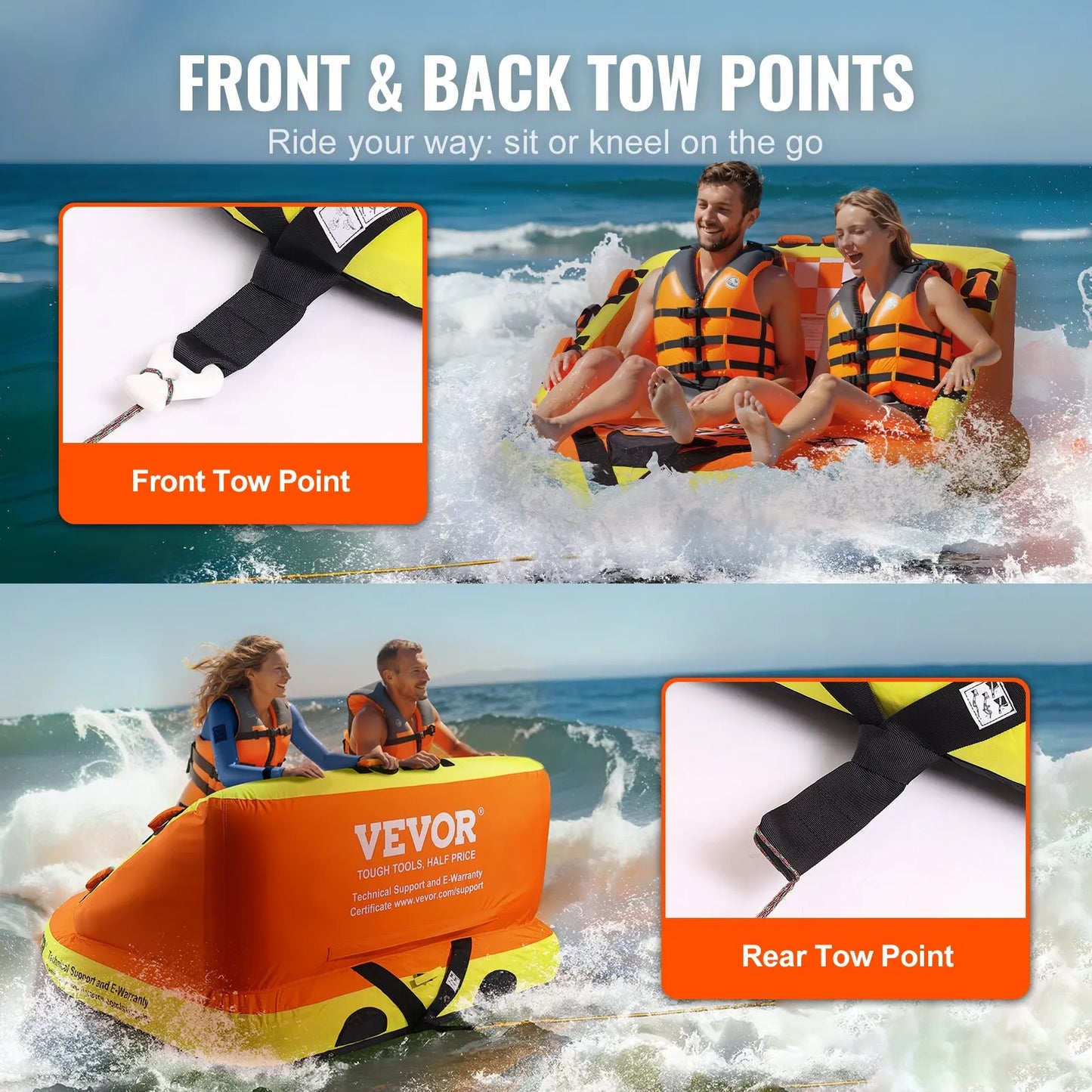 Towable Tube For Boating, 1-2 Riders Inflatable Towable Tubes With Deck Seats And Backrest, 340 Lbs Water Sport Tube For Boat