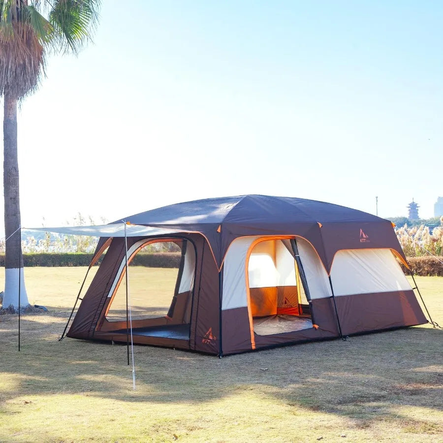 Extra Large Tent 6-10-12-14 Person B Family Cabin Tents 2 Rooms 3 Doors and 3 Windows with Mesh Straight Wall Waterproof Double