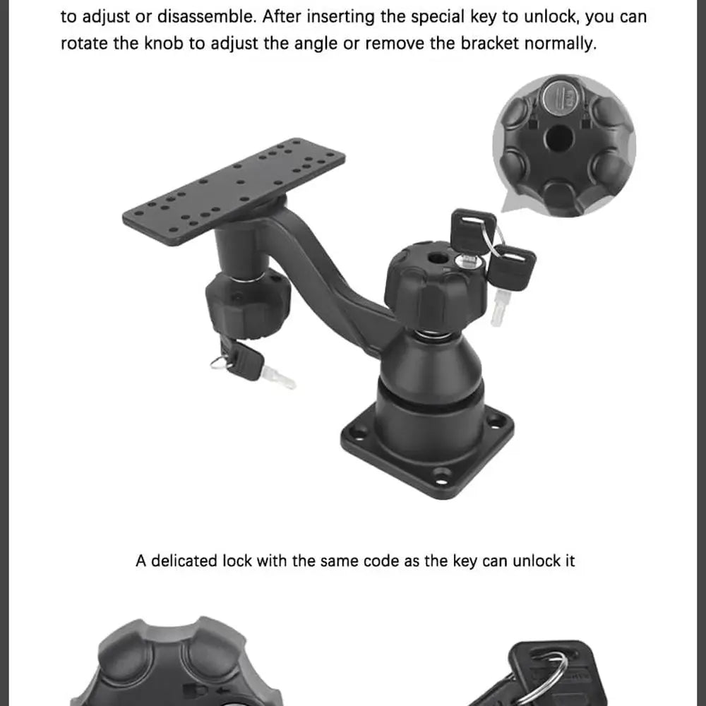 Kayak Fish Finder Mount with Lock, Aluminum Fish Finder Swing Mount with Rectangular Plate Boat Marine Electronics Mounts Compat