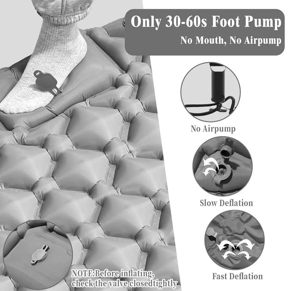 Outdoor Camping Inflatable Mattress Sleeping Pad With Pillows Ultralight Air Mat Built In Inflator Pump Hiking