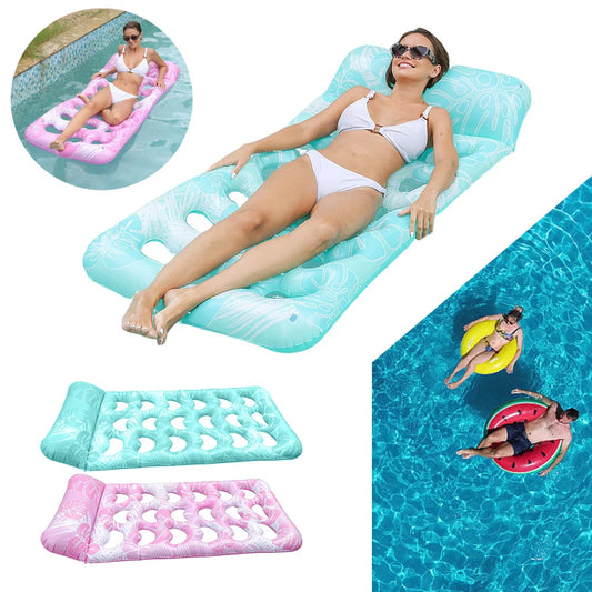 Inflatable Floating Bed with Headrest Inflatable Water Sleeping Bed Portable Swimming Pool Air Mattress for Swimming Pool Party