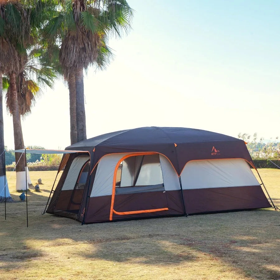 Extra Large Tent 6-10-12-14 Person B Family Cabin Tents 2 Rooms 3 Doors and 3 Windows with Mesh Straight Wall Waterproof Double