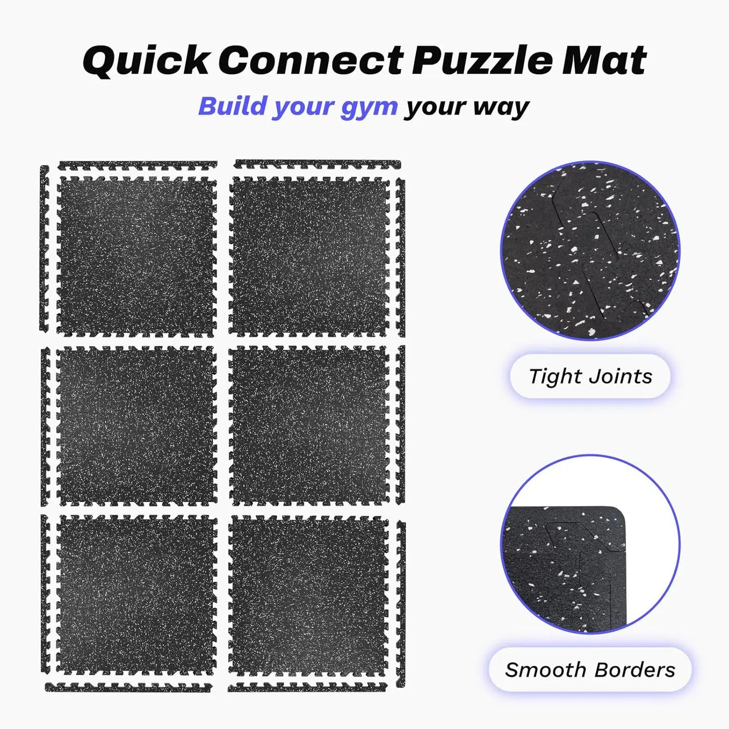 24 Sq Ft Interlocking Gym Floor Mats, 6 Tiles with Rubber Top & EVA Foam for Home Workouts