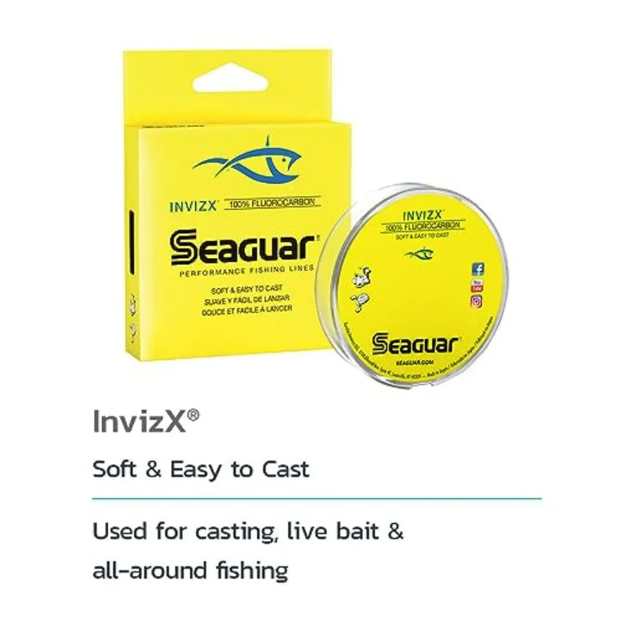 Seaguar InvizX Multi-Species Fishing Line for Casting Live Bait Freshwater 100 Fluorocarbon Clear Multiple Sizes
